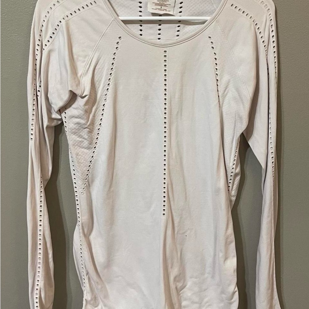 Athleta White Perforated Long Sleeve Top
